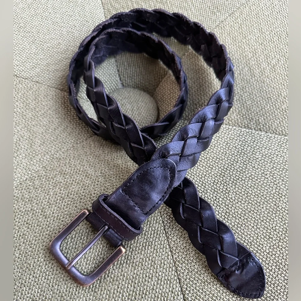 Classic Quality Braided Black Leather Child-Sized Belt by Lands’ End ~ XL Kid